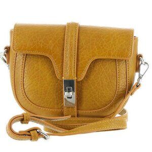 Urban Expressions Mustard Yellow Pebbled Leather Saddle Bag w/ Silver Hardware